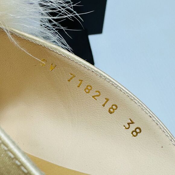 Saint Laurent Blanco Mae 60 38/ US 8 Mule Gold Satin Slip On Stiletto Heel NIB - Picture 8 of 11